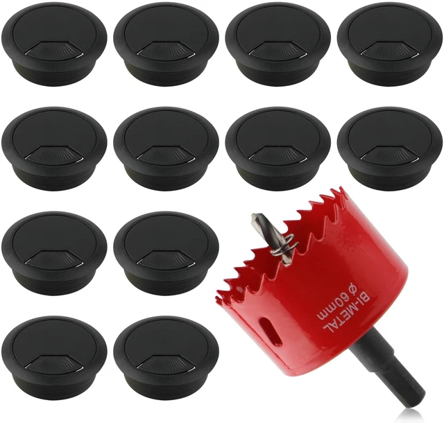 Main image of 2-3/8 Inch(60mm) Desk Grommet,13 Pieces Wire Grommet, Desk Hole Cover for Cables with Hole Saw,Plastic Cable Cord Wire Hole Cover for Desk, Table,Cabinet,Countertop and Other Furniture(Black)