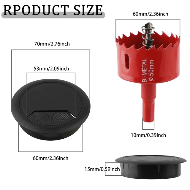 Alt view image 2 of 7 - 2-3/8 Inch(60mm) Desk Grommet,13 Pieces Wire Grommet, Desk Hole Cover for Cables with Hole Saw,Plastic Cable Cord Wire Hole Cover for Desk, Table,Cabinet,Countertop and Other Furniture(Black)
