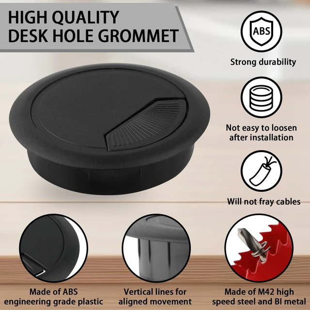 Alt view image 3 of 7 - 2-3/8 Inch(60mm) Desk Grommet,13 Pieces Wire Grommet, Desk Hole Cover for Cables with Hole Saw,Plastic Cable Cord Wire Hole Cover for Desk, Table,Cabinet,Countertop and Other Furniture(Black)
