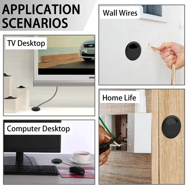 Alt view image 7 of 7 - 2-3/8 Inch(60mm) Desk Grommet,13 Pieces Wire Grommet, Desk Hole Cover for Cables with Hole Saw,Plastic Cable Cord Wire Hole Cover for Desk, Table,Cabinet,Countertop and Other Furniture(Black)