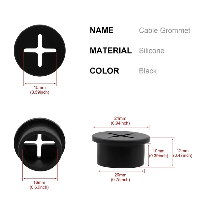 Alt view image 2 of 6 - Desk Grommet, 3/4 Inch Flexible Rubber Grommets, Silicone Cable Cord Grommet Wire Hole Cover for Desk, Table and Other Furnitures(12Pack)