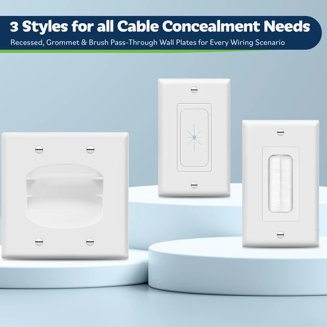Alt view image 7 of 7 - 1-Gang Flexible Rubber Cable Pass-Through Wall Plate, 2-Pack | Standard 4.50" x 2.75" white decorator cover. Rubber grommet insert for low-voltage cables, wall-mount TVs and home theaters.