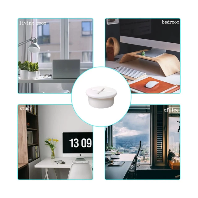 Alt view image 3 of 7 - 6 Pcs Cable Cord Grommet, 1Inch Flexible Wire Rubber Grommets | Flexible Silicone Cable Cord Grommet, Desk Grommet for TV Console and Other Furnitures Cover Cable (White)