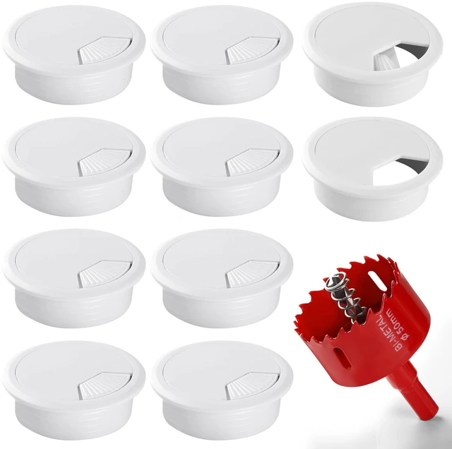 Main image of Desk Grommet 2 Inch (50 mm) 10 Pieces, Desk Hole Cover for Cables White, ABS Plastic Grommet Hole Cover with Hole Saw for Wires Cables Through the Countertop by XIOGZAXI