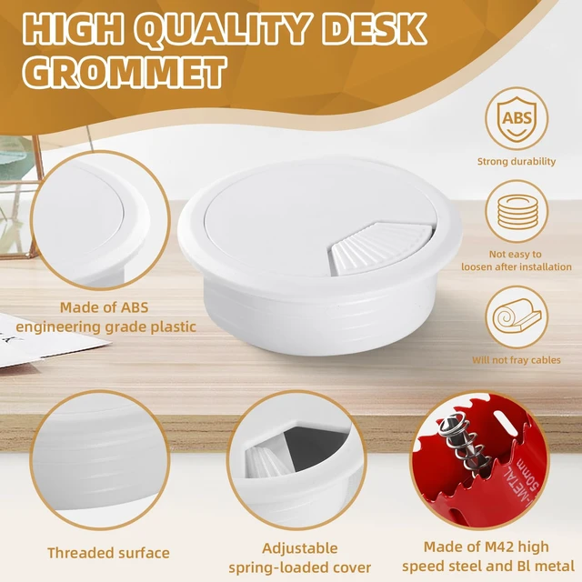 Alt view image 3 of 7 - Desk Grommet 2 Inch (50 mm) 10 Pieces, Desk Hole Cover for Cables White, ABS Plastic Grommet Hole Cover with Hole Saw for Wires Cables Through the Countertop by XIOGZAXI