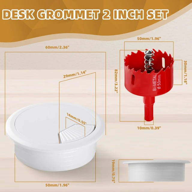 Alt view image 2 of 7 - Desk Grommet 2 Inch (50 mm) 10 Pieces, Desk Hole Cover for Cables White, ABS Plastic Grommet Hole Cover with Hole Saw for Wires Cables Through the Countertop by XIOGZAXI