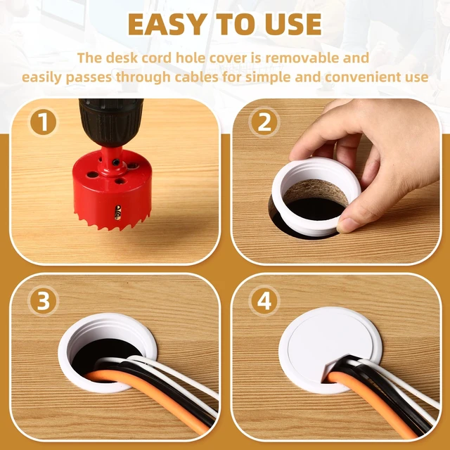 Alt view image 4 of 7 - Desk Grommet 2 Inch (50 mm) 10 Pieces, Desk Hole Cover for Cables White, ABS Plastic Grommet Hole Cover with Hole Saw for Wires Cables Through the Countertop by XIOGZAXI