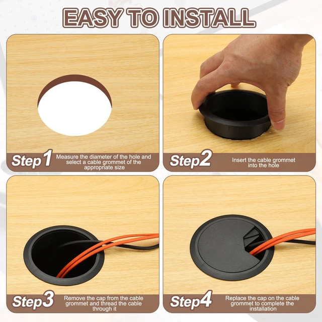 Alt view image 4 of 6 - 3.15 Inch/80mm Desk Grommet, 4Pcs Cable Grommet Wire Management Cable Hole Cover Cord Organizer for Office Home Table Countertop, Black