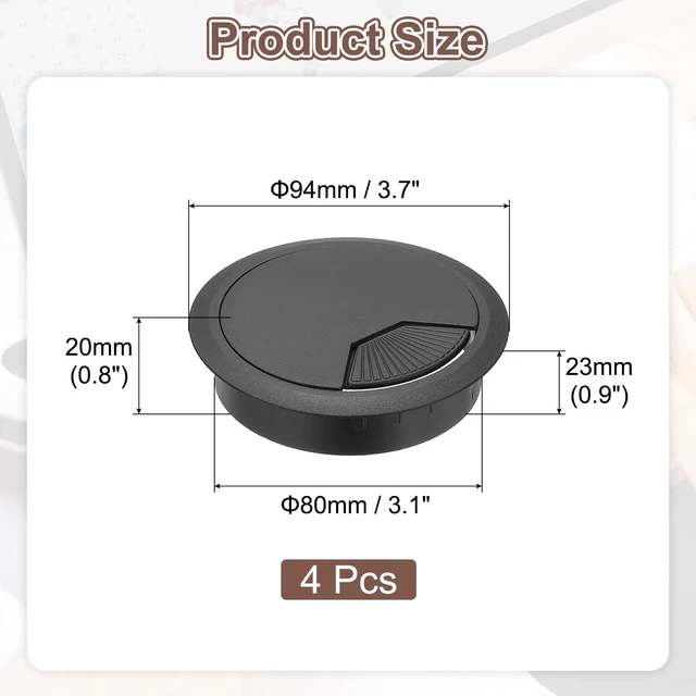 Alt view image 2 of 6 - 3.15 Inch/80mm Desk Grommet, 4Pcs Cable Grommet Wire Management Cable Hole Cover Cord Organizer for Office Home Table Countertop, Black