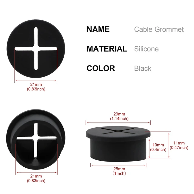Alt view image 2 of 6 - Desk Grommet, 1 Inch Flexible Rubber Grommets, Silicone Cable Cord Grommet Wire Hole Cover for Desk, Table and Other Furnitures(12Pack)