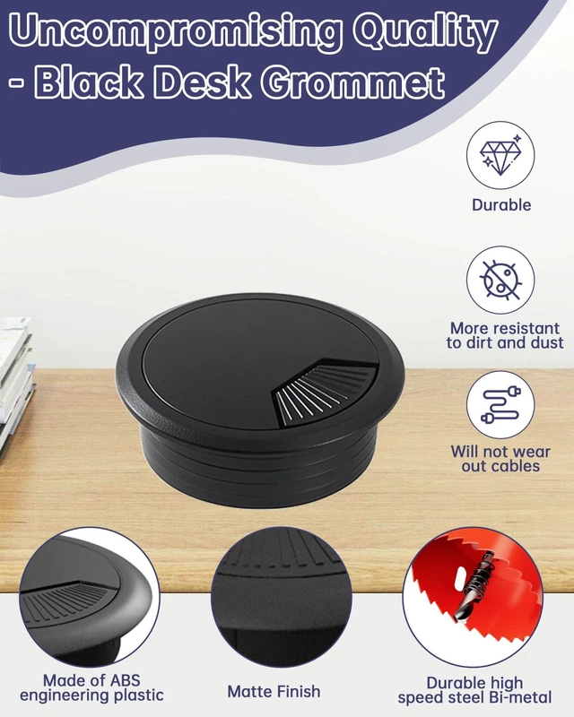 Alt view image 3 of 7 - Desk Grommet & Cable Grommet 2 Inch (10 Pack) - Black Desk Hole Cover with Hole Saw - Cable Management Kit for Office, TV Stand, Workstation - Hide Wires Behind Wall, Cable Pass Through (50mm)