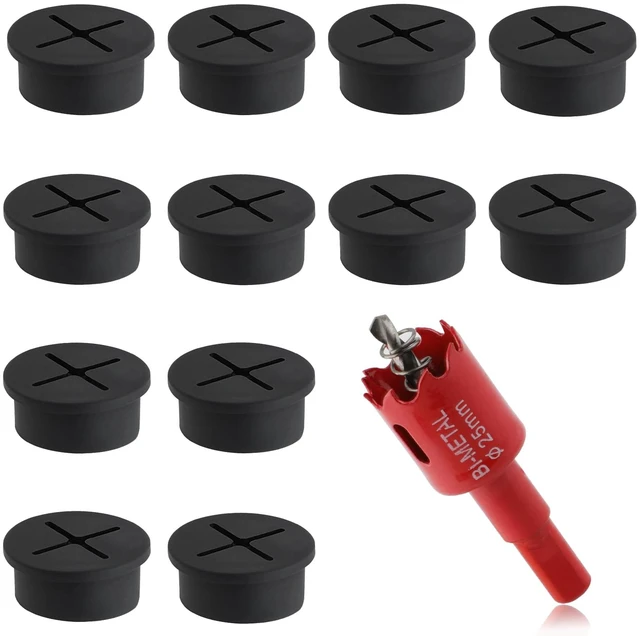 Main image of 1 Inch25mm) Desk Grommet, 13 Pieces Wire Grommet, Desk Hole Cover for Cables with Hole Saw,Plastic Cable Cord Wire Hole Cover for Desk, Table,Cabinet,Countertop and Other Furniture(Black)