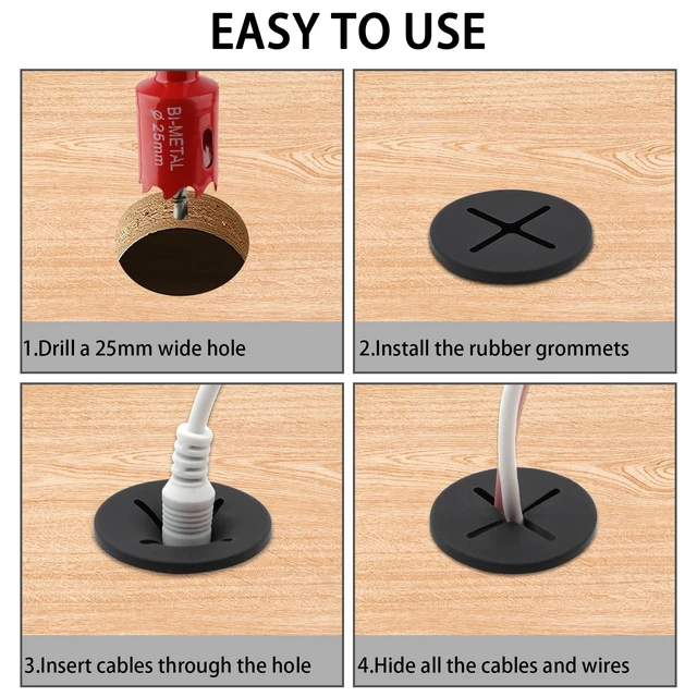 Alt view image 4 of 7 - 1 Inch25mm) Desk Grommet, 13 Pieces Wire Grommet, Desk Hole Cover for Cables with Hole Saw,Plastic Cable Cord Wire Hole Cover for Desk, Table,Cabinet,Countertop and Other Furniture(Black)