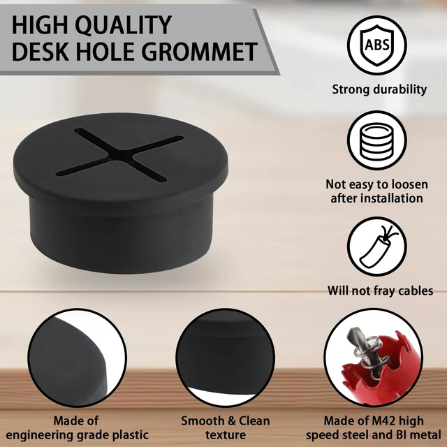 Alt view image 3 of 7 - 1 Inch25mm) Desk Grommet, 13 Pieces Wire Grommet, Desk Hole Cover for Cables with Hole Saw,Plastic Cable Cord Wire Hole Cover for Desk, Table,Cabinet,Countertop and Other Furniture(Black)