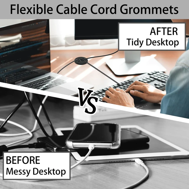 Alt view image 6 of 7 - 1 Inch25mm) Desk Grommet, 13 Pieces Wire Grommet, Desk Hole Cover for Cables with Hole Saw,Plastic Cable Cord Wire Hole Cover for Desk, Table,Cabinet,Countertop and Other Furniture(Black)