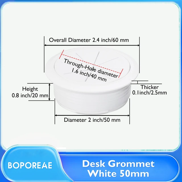 Alt view image 2 of 7 - 2 Pcs Desk Grommet 2" (50mm), Desk Hole Cover for Cables | White ABS Plastic Desk Hole Grommet, Cable Grommet for Office Home Table Cable, Detachable & Flexible Cable Cord Organizer