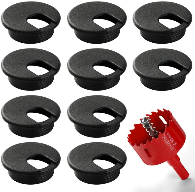 Main image of Desk Grommet 2 Inch (50 mm) 10 Pieces, Desk Hole Cover for Cables Black, ABS Plastic Grommet Hole Cover with Hole Saw for Wires Cables Through the Countertop by XIOGZAXI