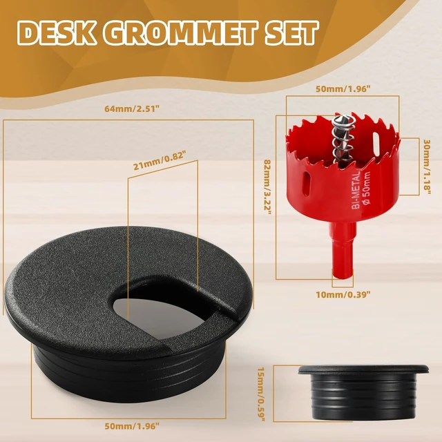 Alt view image 2 of 7 - Desk Grommet 2 Inch (50 mm) 10 Pieces, Desk Hole Cover for Cables Black, ABS Plastic Grommet Hole Cover with Hole Saw for Wires Cables Through the Countertop by XIOGZAXI