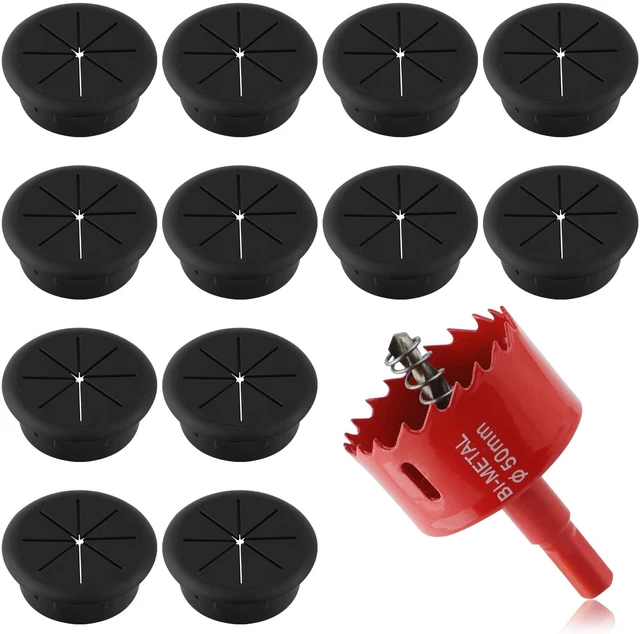 Main image of 2 Inch(50mm) Desk Grommet,12 Pieces Wire Grommet, Desk Hole Cover for Cables with Hole Saw,Plastic Cable Cord Wire Hole Cover for Desk, Table,Cabinet,Countertop and Other Furniture(Black)