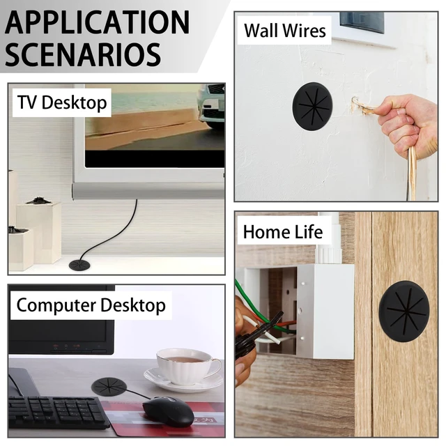 Alt view image 7 of 7 - 2 Inch(50mm) Desk Grommet,12 Pieces Wire Grommet, Desk Hole Cover for Cables with Hole Saw,Plastic Cable Cord Wire Hole Cover for Desk, Table,Cabinet,Countertop and Other Furniture(Black)