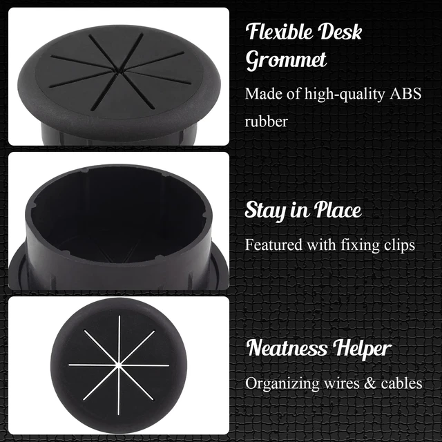 Alt view image 2 of 7 - 2pcs 2 Inch Cable Grommet, Black | Flexible Desk Grommet, Cable Cord Hole Plug, Wire Hole Cover, Wire Pass Through