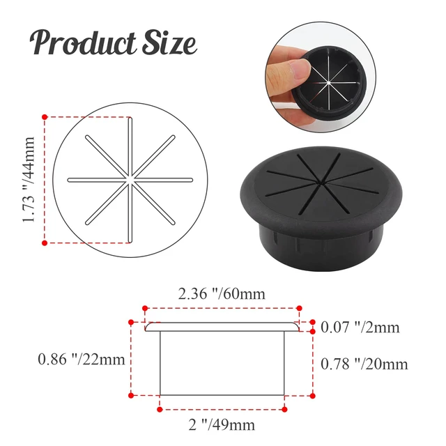 Alt view image 3 of 7 - 2pcs 2 Inch Cable Grommet, Black | Flexible Desk Grommet, Cable Cord Hole Plug, Wire Hole Cover, Wire Pass Through