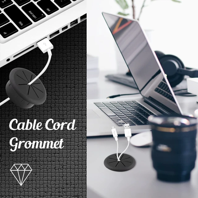 Alt view image 5 of 7 - 2pcs 2 Inch Cable Grommet, Black | Flexible Desk Grommet, Cable Cord Hole Plug, Wire Hole Cover, Wire Pass Through