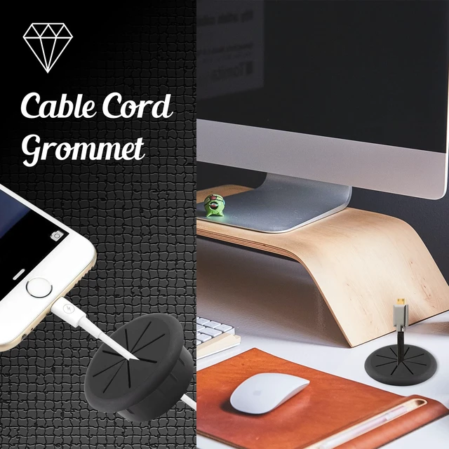 Alt view image 6 of 7 - 2pcs 2 Inch Cable Grommet, Black | Flexible Desk Grommet, Cable Cord Hole Plug, Wire Hole Cover, Wire Pass Through