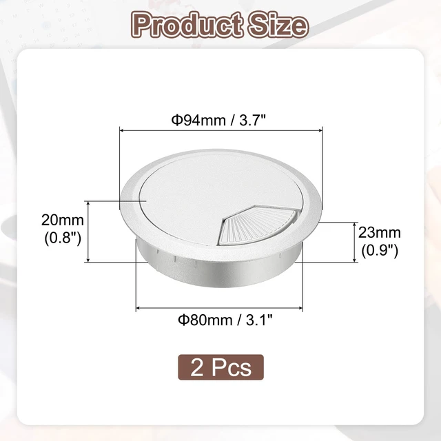 Alt view image 2 of 6 - 3.15 Inch/80mm Desk Grommet, 2Pcs Cable Grommet Wire Management Cable Hole Cover Cord Organizer for Office Home Table Countertop, Silver
