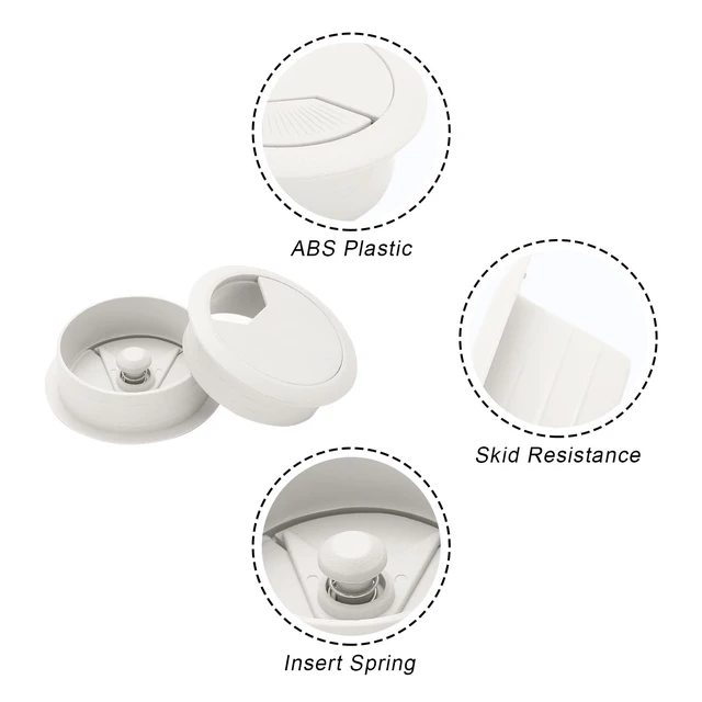 Alt view image 4 of 7 - 5 Pack 2 Inch White Desk Grommet, Plastic Wire Cable Hole Cover | ABS Plastic Smooth Surface, Removable Lip for Multiple Wires, Fits 50mm Hole, Organize Desk Cables