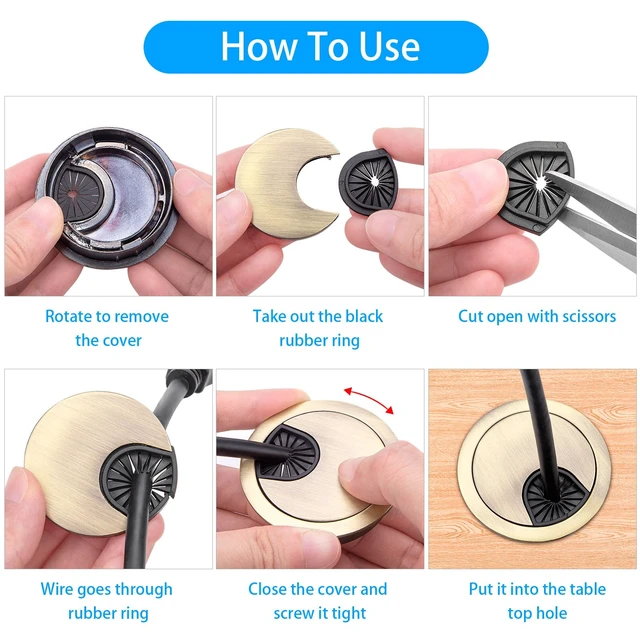 Alt view image 4 of 7 - Desk Grommet, 2 Inch Metal Desk Cable Grommet, Bronze, 2 Pack | Metal Desk Hole Grommet Cover For Cable Management. Wire Pass Through Design For Office Desks, Tables And Workstations.