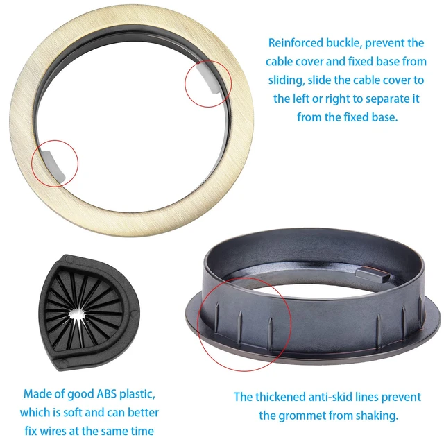 Alt view image 3 of 7 - Desk Grommet, 2 Inch Metal Desk Cable Grommet, Bronze, 2 Pack | Metal Desk Hole Grommet Cover For Cable Management. Wire Pass Through Design For Office Desks, Tables And Workstations.