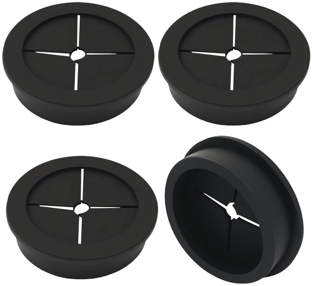 Main image of 4 Pcs 1-3/4 Inch (45mm) Cable Grommet, Black | Flexible Rubber, Wire Hole Cover Pass Through, For Office Computer Desk, Cabinet & Furniture, Wire Organizer