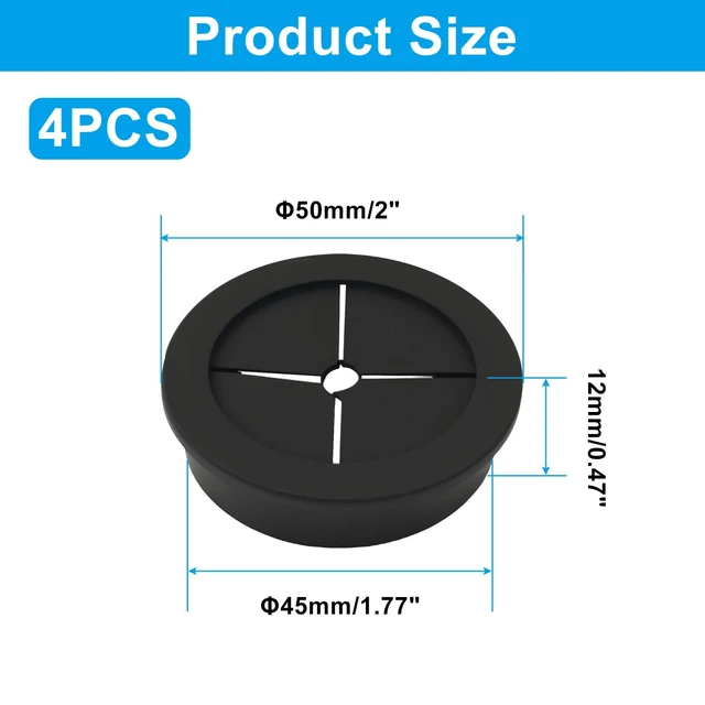 Alt view image 3 of 5 - 4 Pcs 1-3/4 Inch (45mm) Cable Grommet, Black | Flexible Rubber, Wire Hole Cover Pass Through, For Office Computer Desk, Cabinet & Furniture, Wire Organizer