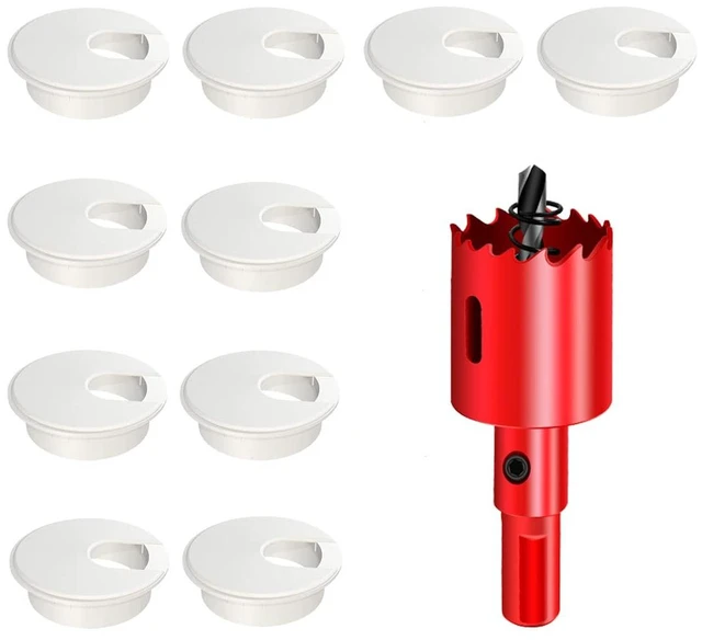 Main image of 10Pcs Desk Grommet, Desk Cable Hole Cover 1-3/8 Inch White | 35mm Desk Cable Grommet, Cable Pass Through, Keep Office and Home Cable Organized and Tidy, with 1Pc Hole Saw
