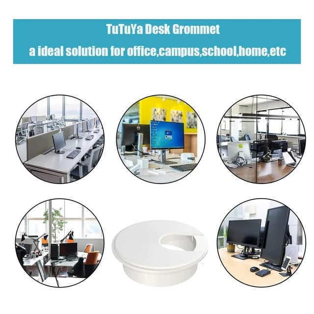Alt view image 4 of 7 - 10Pcs Desk Grommet, Desk Cable Hole Cover 1-3/8 Inch White | 35mm Desk Cable Grommet, Cable Pass Through, Keep Office and Home Cable Organized and Tidy, with 1Pc Hole Saw