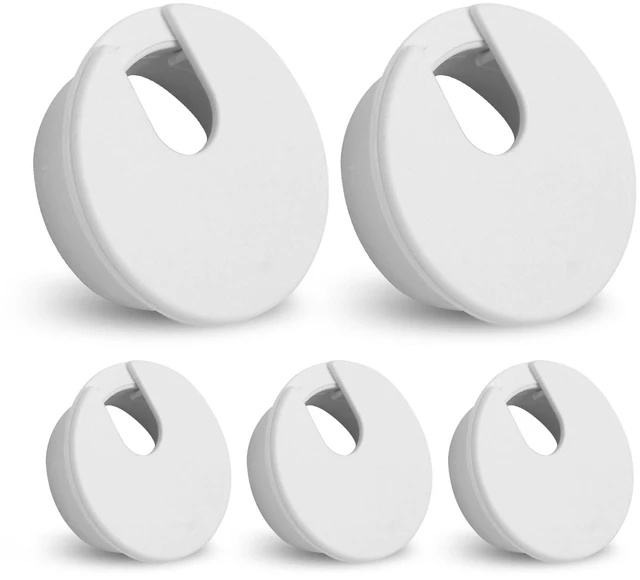 Main image of 1-3/8 Inch Desk Grommet, White Cable Hole Cover, 5pcs | Plastic, for Wire Cord Organizing, Office Computer Desk