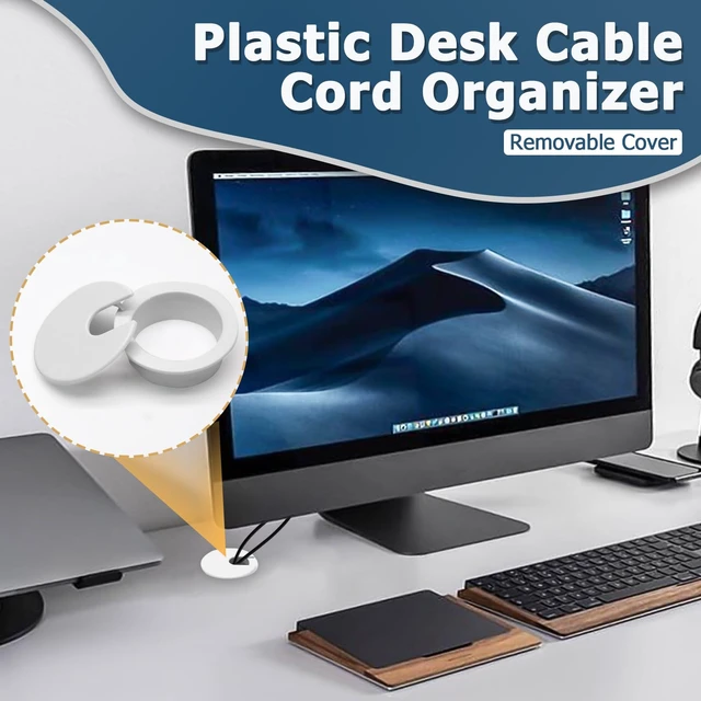 Alt view image 4 of 7 - 1-3/8 Inch Desk Grommet, White Cable Hole Cover, 5pcs | Plastic, for Wire Cord Organizing, Office Computer Desk
