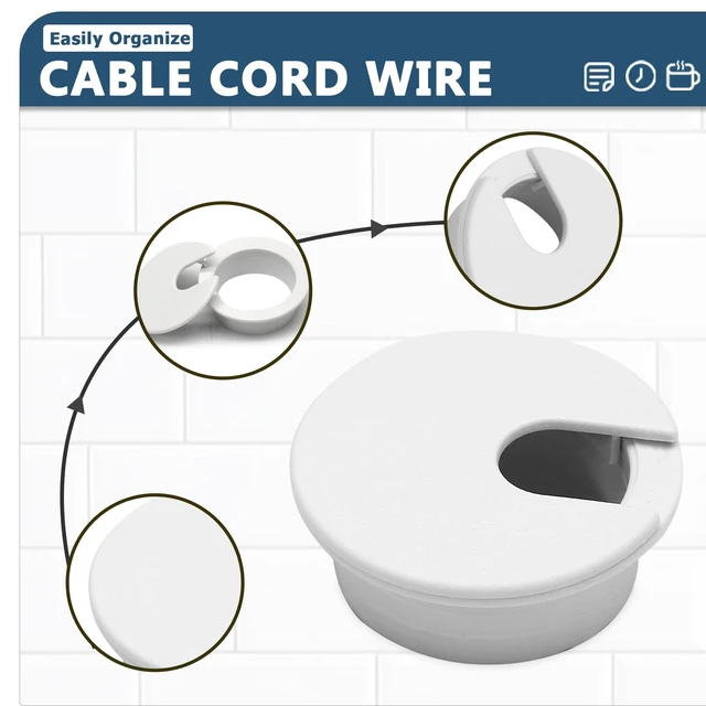 Alt view image 3 of 7 - 1-3/8 Inch Desk Grommet, White Cable Hole Cover, 5pcs | Plastic, for Wire Cord Organizing, Office Computer Desk