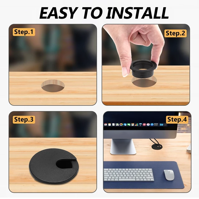 Alt view image 5 of 7 - 1-3/8 Inch Desk Grommet, White Cable Hole Cover, 5pcs | Plastic, for Wire Cord Organizing, Office Computer Desk