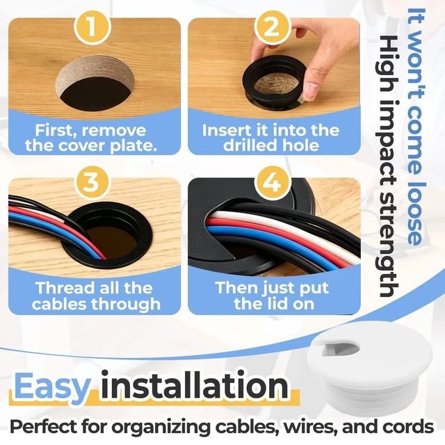 Alt view image 6 of 7 - 2 Pcs 3/4 Inch Desk Grommet, Black Plastic Cable Hole Cover for Wire Organizing, Computer Office Desk Cord Management Accessory, 0.75in Desk Hole Plug