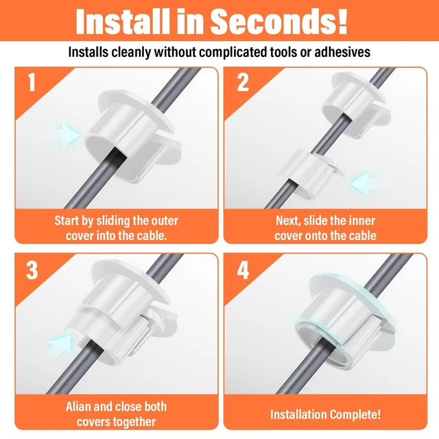 Alt view image 4 of 7 - 4 Pack White Wall Grommet, Compatible Cable Hole Cover, 1 inch Wall Cable Pass Through Kit, Plastic Grommets for Ethernet Walls Plug, Hole Covers for Cords