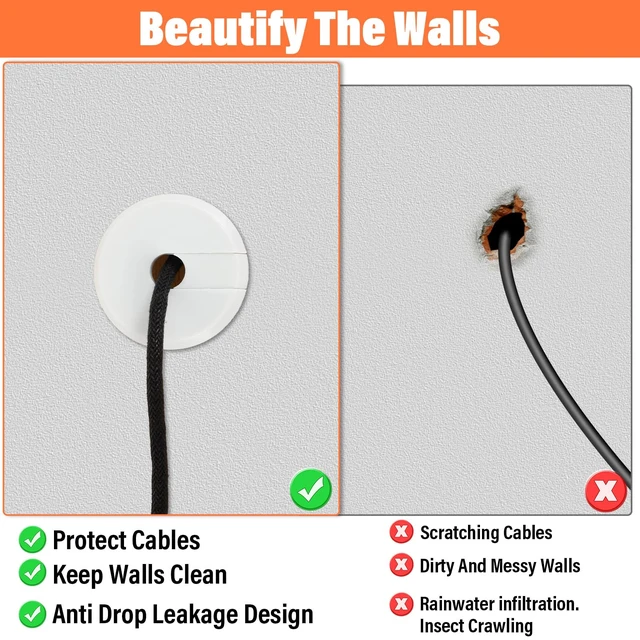 Alt view image 5 of 7 - 4 Pack White Wall Grommet, Compatible Cable Hole Cover, 1 inch Wall Cable Pass Through Kit, Plastic Grommets for Ethernet Walls Plug, Hole Covers for Cords