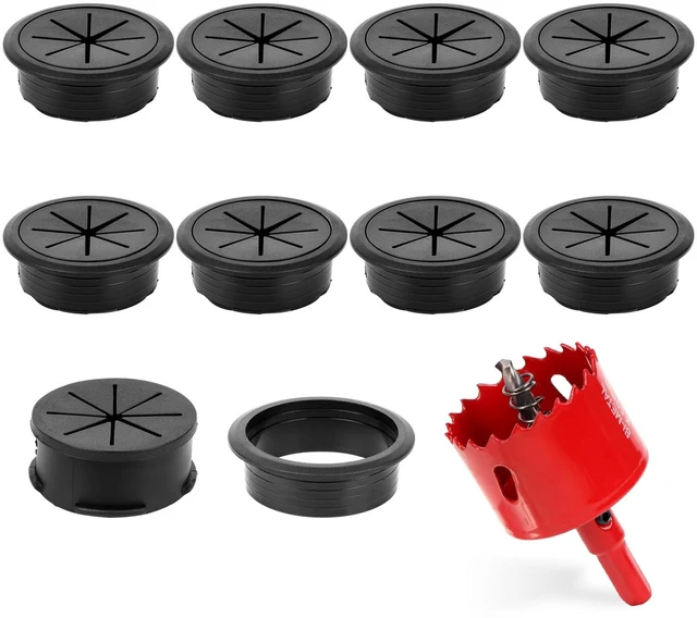Main image of 8 Pcs Black Desk Grommet, 2 Inch Desk Hole Cover for Cables, Grommet Cover with Hole Saw for Table Cables Wire Home Office