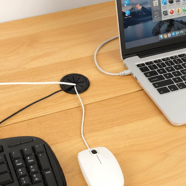 Alt view image 3 of 7 - 8 Pcs Black Desk Grommet, 2 Inch Desk Hole Cover for Cables, Grommet Cover with Hole Saw for Table Cables Wire Home Office