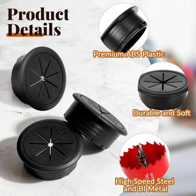 Alt view image 5 of 7 - 8 Pcs Black Desk Grommet, 2 Inch Desk Hole Cover for Cables, Grommet Cover with Hole Saw for Table Cables Wire Home Office