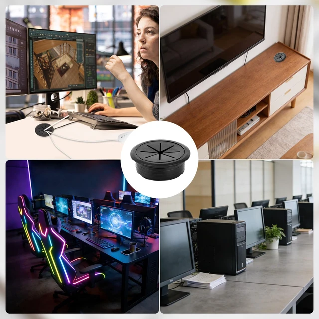 Alt view image 7 of 7 - 8 Pcs Black Desk Grommet, 2 Inch Desk Hole Cover for Cables, Grommet Cover with Hole Saw for Table Cables Wire Home Office