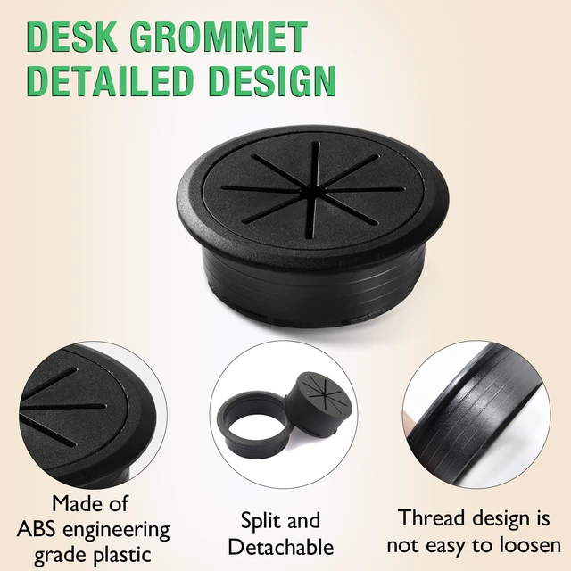 Alt view image 3 of 7 - 2 Pcs Desk Grommet 2" / 50 mm, Desk Hole Cover for Cables | Cable Grommet ABS Plastic, Desk Hole Grommet for Home & Office Pc, Detachable Cable Cord Organizer, White