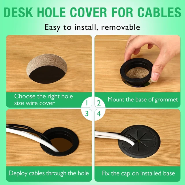 Alt view image 6 of 7 - 2 Pcs Desk Grommet 2" / 50 mm, Desk Hole Cover for Cables | Cable Grommet ABS Plastic, Desk Hole Grommet for Home & Office Pc, Detachable Cable Cord Organizer, White