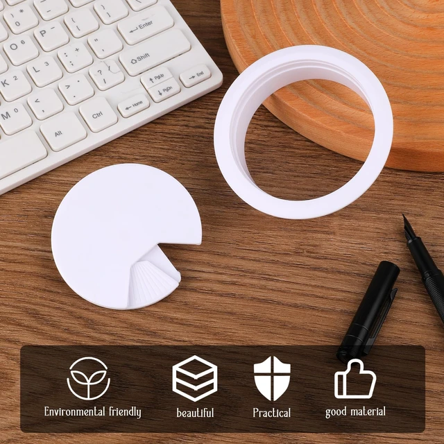 Alt view image 3 of 7 - 2PCS Cable Grommets 60mm 2-3/8 Inch White Desk Hole Grommet Cord Cable Table Grommet Desk Wire Hole Plug Cover for Cables and Cords Management